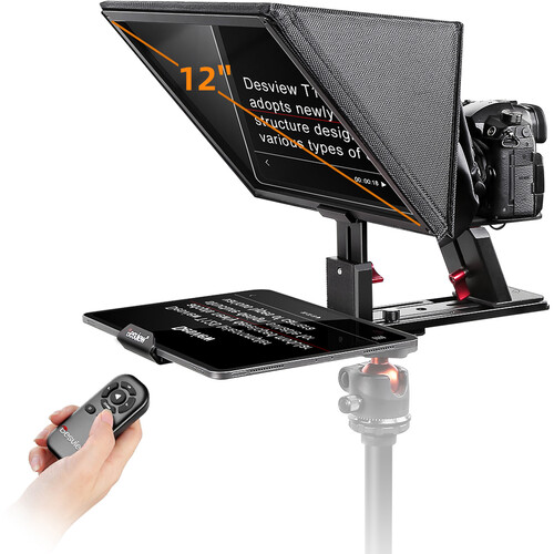  Desview T12S 12.9in Portable Teleprompter for Smartphone/Tablets with Remote Control